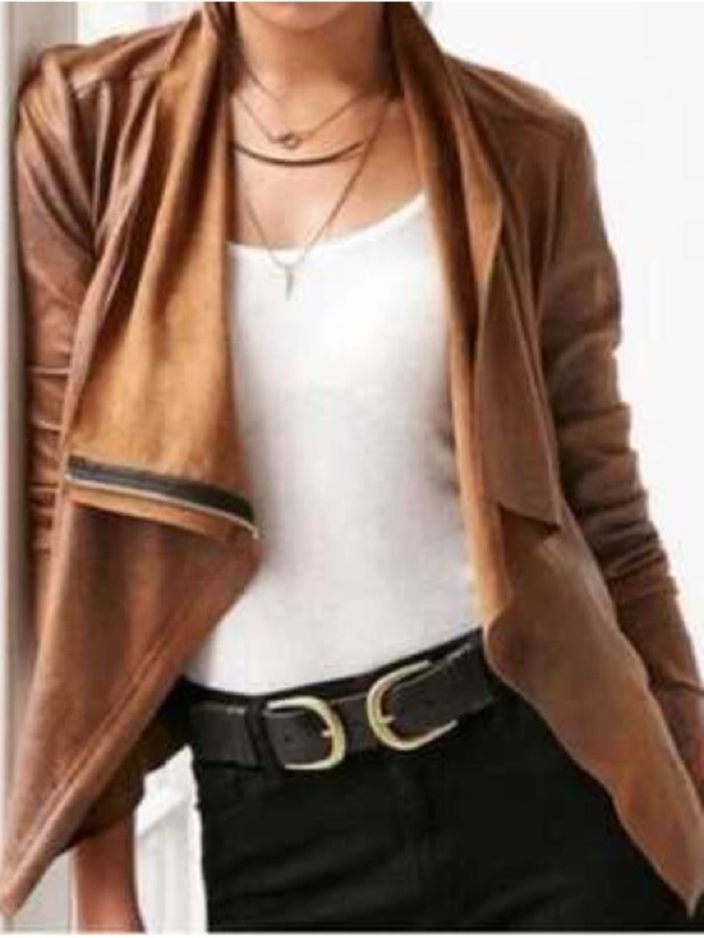 🍦Zara Tan Leather Asymmetrical Jacket, M (L)